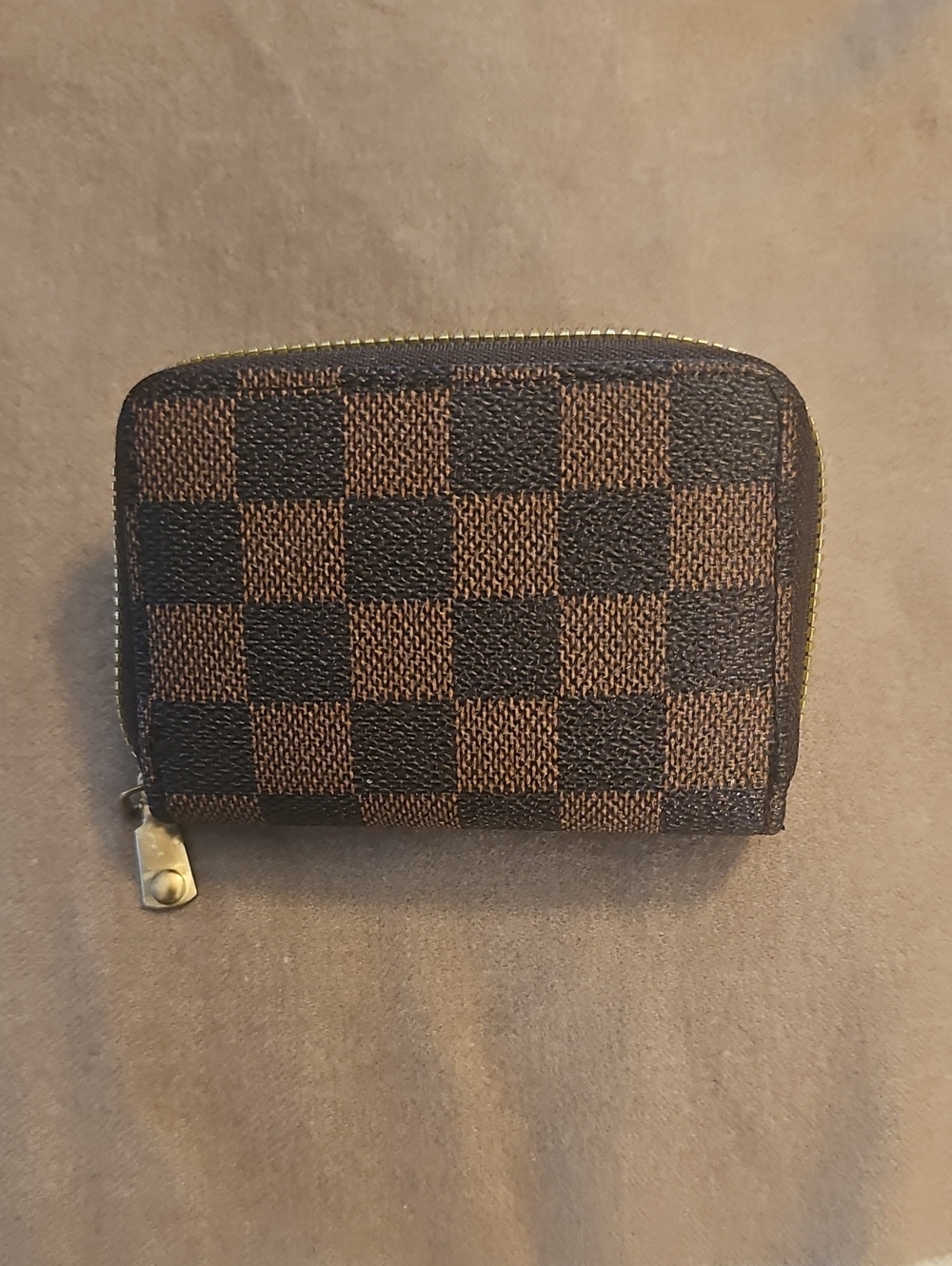 Designer Inspired  Brown Checkered Zip Wallet - Designer Style Womens Accessory
